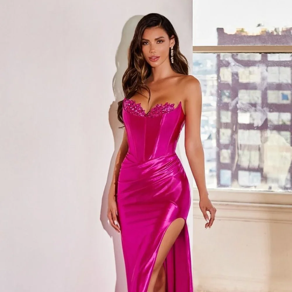 NEW LONG SLEEVELESS SHEATH STRAPLESS DRESS EMBROIDERED WITH RHINESTONES CDS484